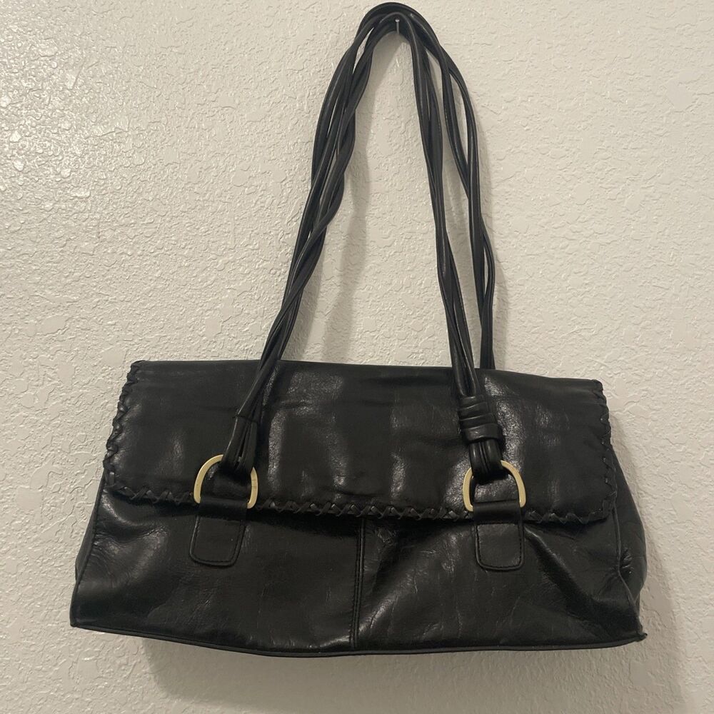 Y2K Worthington Black Leather Shoulder Bag Handbag Purse East West purse